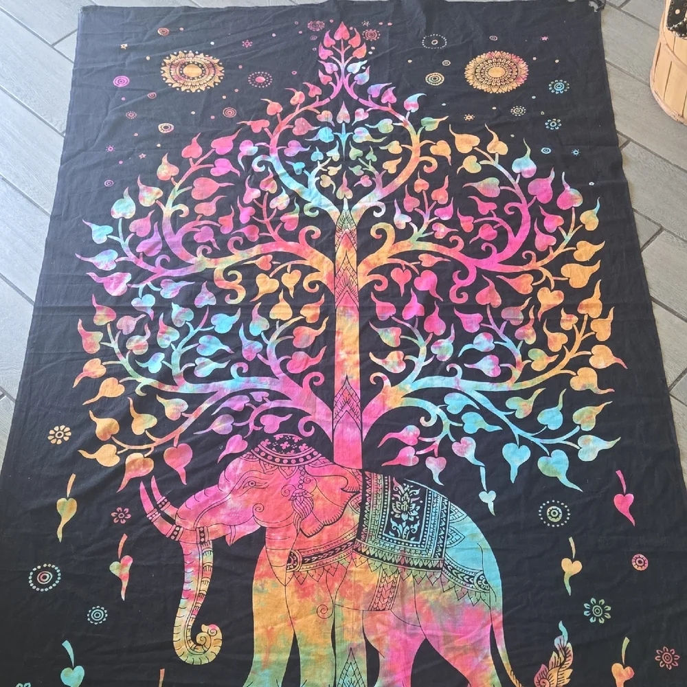 🌈 Colorful Elephant‎ and Tree Tapestry – Made in India